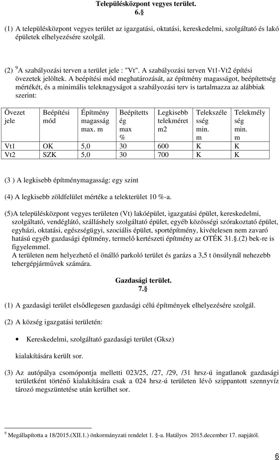 A beépítési mód meghatározását, az építmény magasságot, beépítettség mértékét, és a minimális teleknagyságot a szabályozási terv is tartalmazza az alábbiak szerint: Övezet jele Beépítési mód Építmény