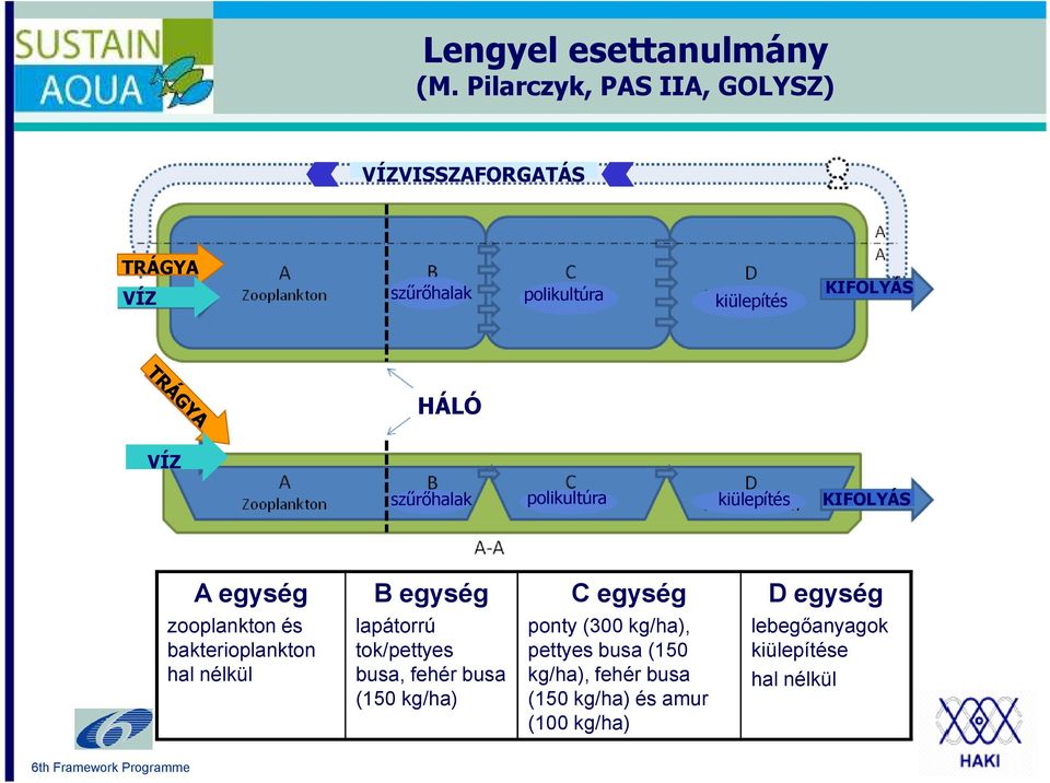 VÍZ szűrőhalak polikultúra kiülepítés KIFOLYÁS A egység zooplankton és bakterioplankton hal nélkül B