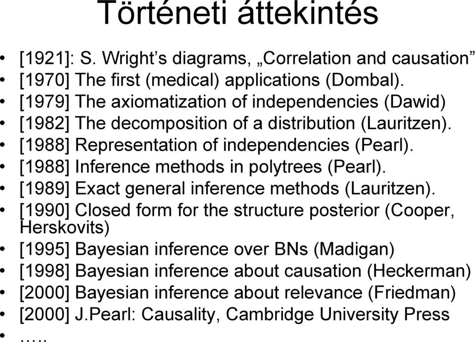 [1988] Inference methods in polytrees (Pearl. [1989] Exact general inference methods (Lauritzen.