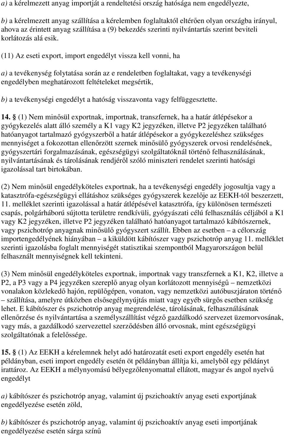 (11) Az eseti export, import engedélyt vissza kell vonni, ha a) a tevékenység folytatása során az e rendeletben foglaltakat, vagy a tevékenységi engedélyben meghatározott feltételeket megsértik, b) a