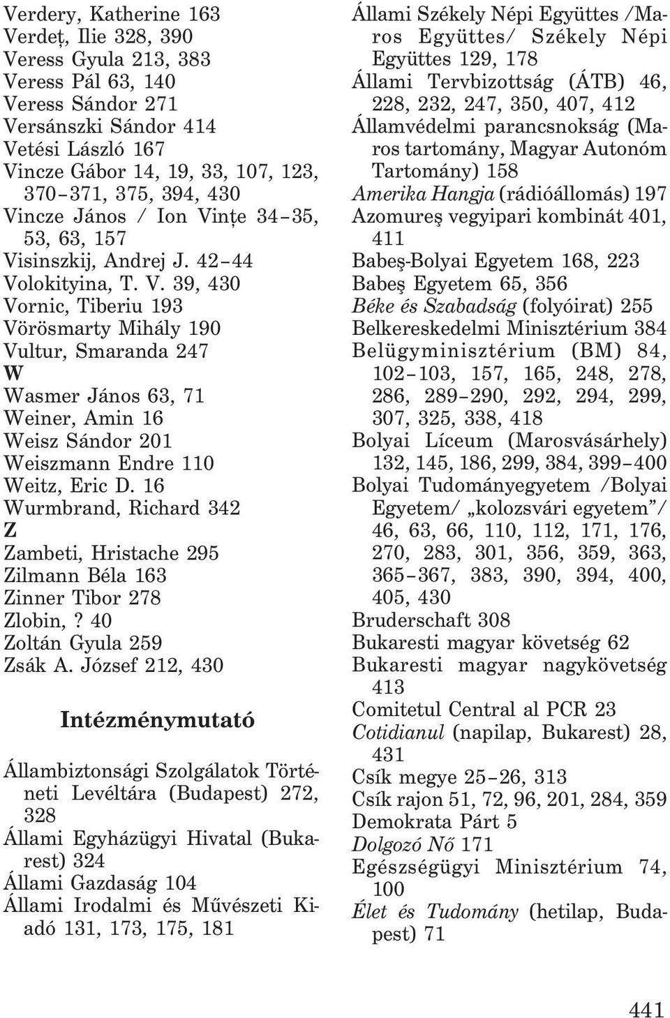 16 Wurmbrand, Richard 342 Z Zambeti, Hristache 295 Zilmann Béla 163 Zinner Tibor 278 Zlobin,? 40 Zoltán Gyula 259 Zsák A.