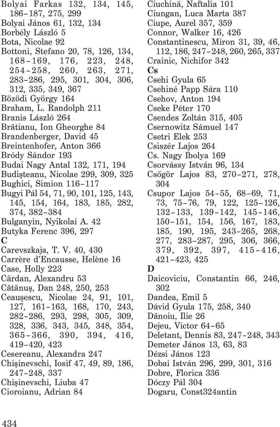 Randolph 211 Branis László 264 Brãtianu, Ion Gheorghe 84 Brandenberger, David 45 Breintenhofer, Anton 366 Bródy Sándor 193 Budai Nagy Antal 132, 171, 194 Budiºteanu, Nicolae 299, 309, 325 Bughici,