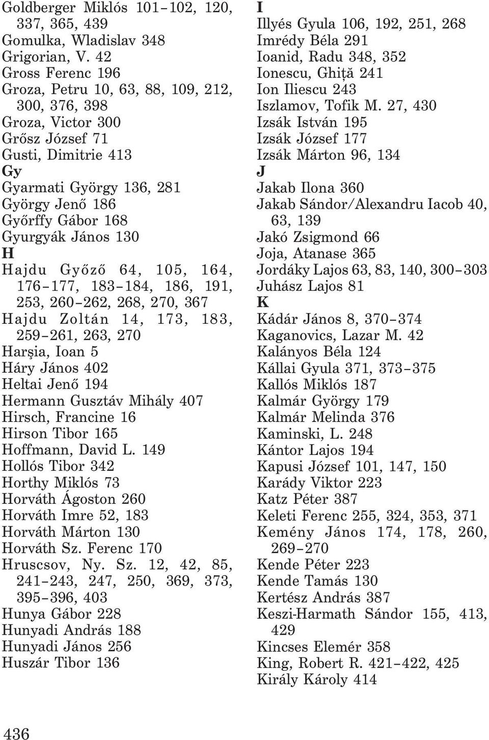 130 H Hajdu Gyõzõ 64, 105, 164, 176 177, 183 184, 186, 191, 253, 260 262, 268, 270, 367 Hajdu Zoltán 14, 173, 183, 259 261, 263, 270 Harºia, Ioan 5 Háry János 402 Heltai Jenõ 194 Hermann Gusztáv