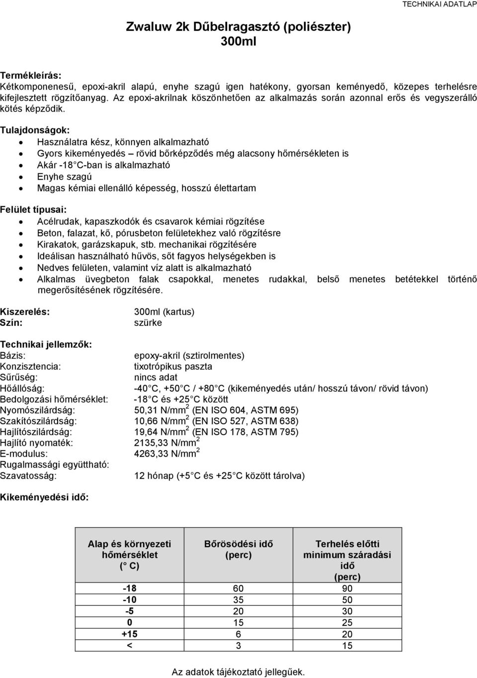 Tulajdonságok: Használatra kész, könnyen alkalmazható Gyors kikeményedés rövid bırképzıdés még alacsony hımérsékleten is Akár -18 C-ban is alkalmazható Enyhe szagú Magas kémiai ellenálló képesség,