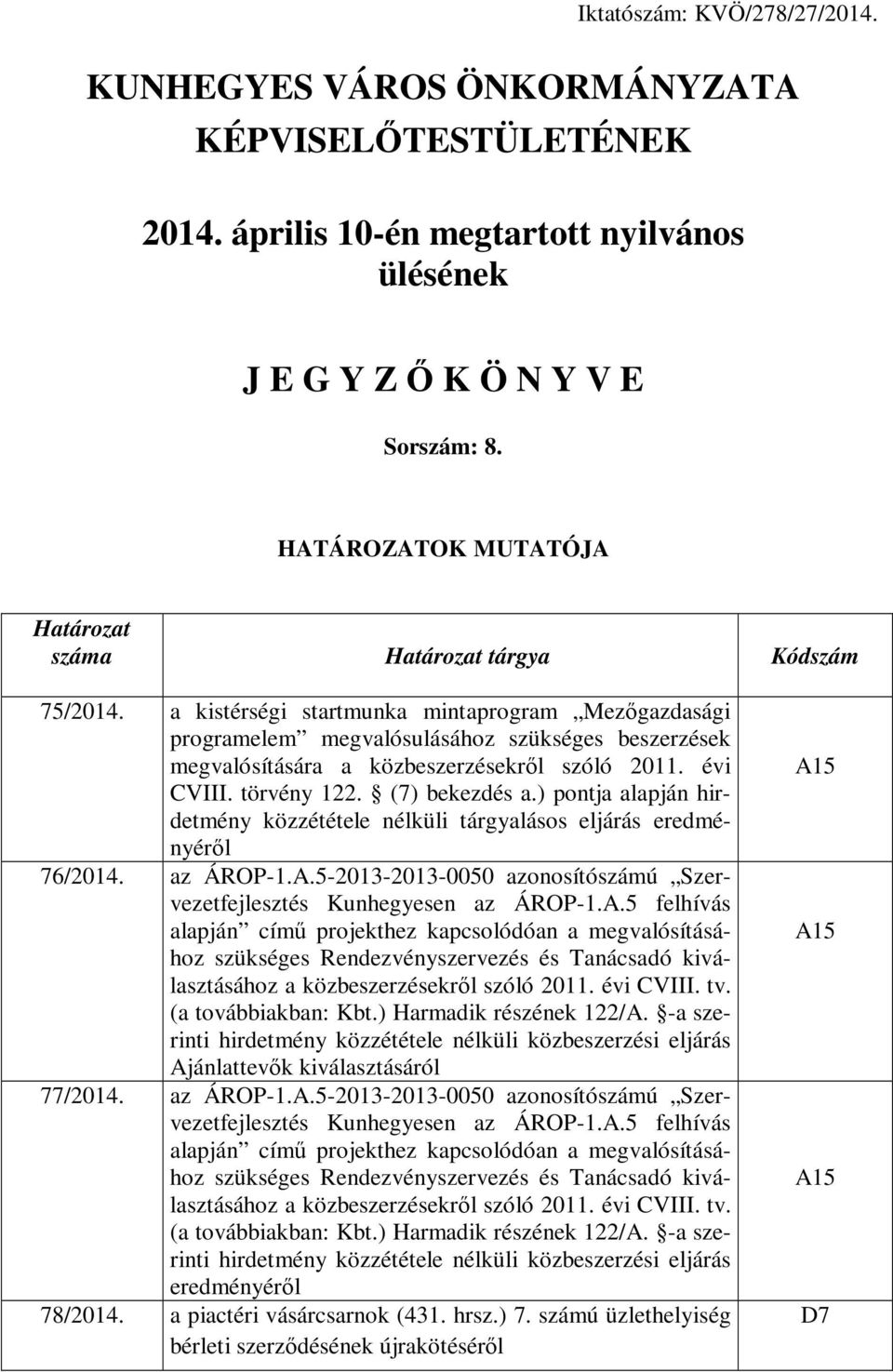 a kistérségi startmunka mintaprogram Mezőgazdasági programelem megvalósulásához szükséges beszerzések megvalósítására a közbeszerzésekről szóló 2011. évi CVIII. törvény 122. (7) bekezdés a.