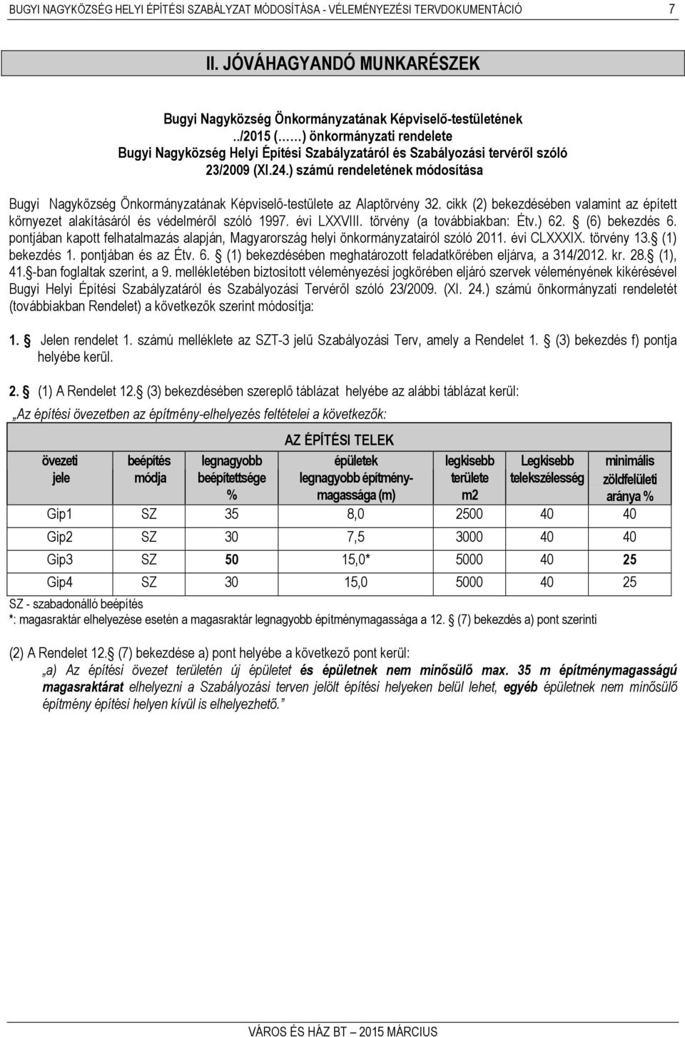 ) számú rendeletének módosítása Bugyi Nagyközség Önkormányzatának Képviselő-testülete az Alaptörvény 32. cikk (2) bekezdésében valamint az épített környezet alakításáról és védelméről szóló 1997.