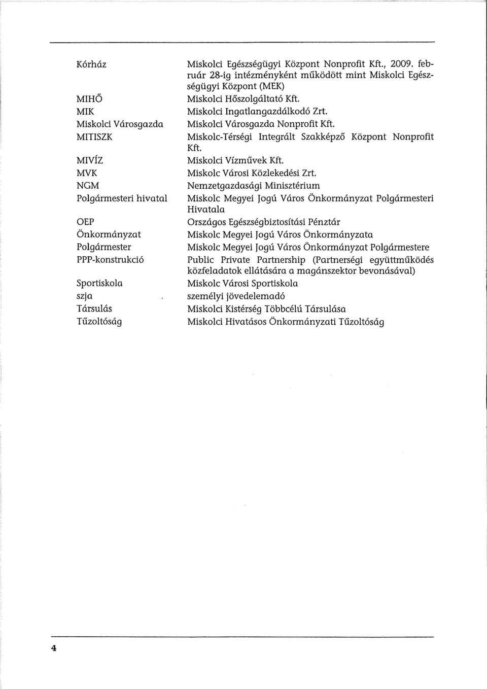 Miskolc-Tersegi Integralt Szakkepz6 K6zpont Nonprofit Kft. Miskolci Vfzmuvek Kft. Miskolc Varosi K6zlekedesi Zrt.