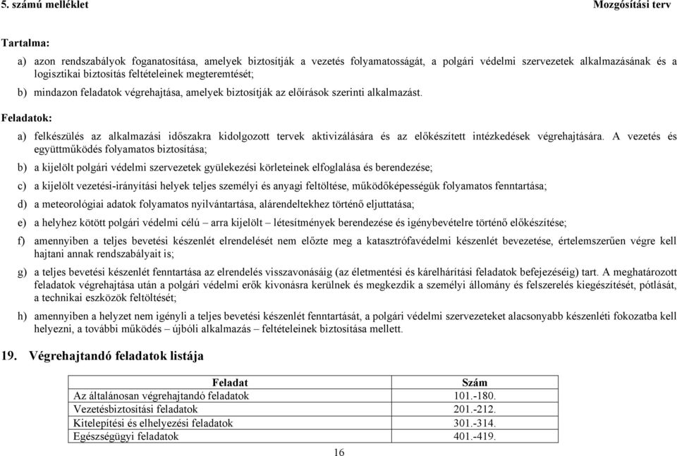 Feladatok: a) felkészülés az alkalmazási időszakra kidolgozott tervek aktivizálására és az előkészített intézkedések végrehajtására.