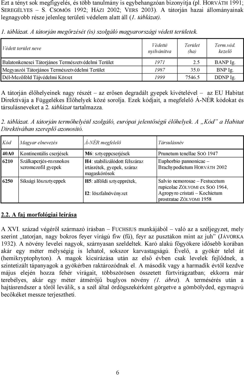 Védett terület neve Védetté nyilvánítva Terület (ha) Term.véd. kezelő Balatonkenesei Tátorjános Természetvédelmi Terület 1971 2.5 BANP Ig. Megyaszói Tátorjános Természetvédelmi Terület 1987 35.