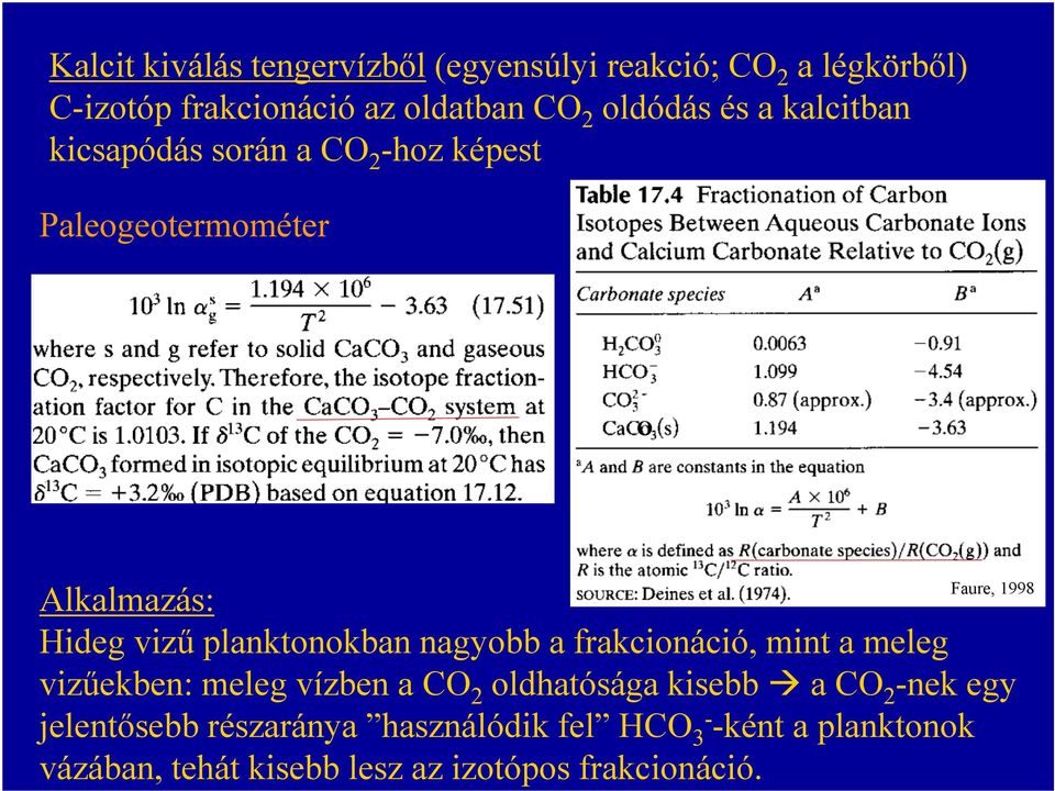 nagyobb a frakcionáció, mint a meleg vizűekben: meleg vízben a CO 2 oldhatósága kisebb a CO 2 -nek egy