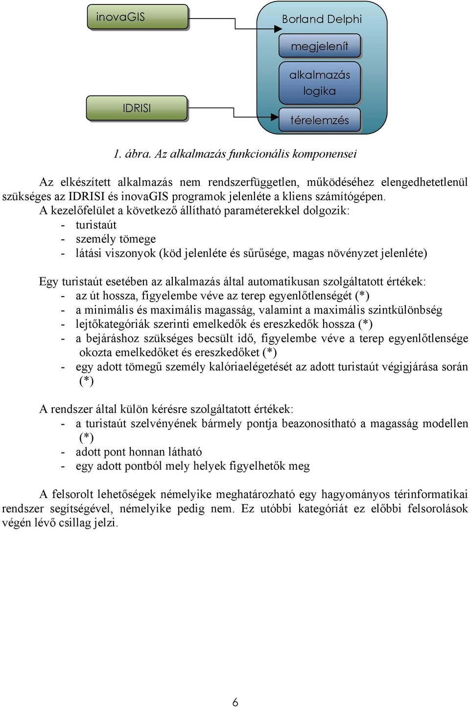 A kezelőfelület a következő állítható paraméterekkel dolgozik: - turistaút - személy tömege - látási viszonyok (köd jelenléte és sűrűsége, magas növényzet jelenléte) Egy turistaút esetében az