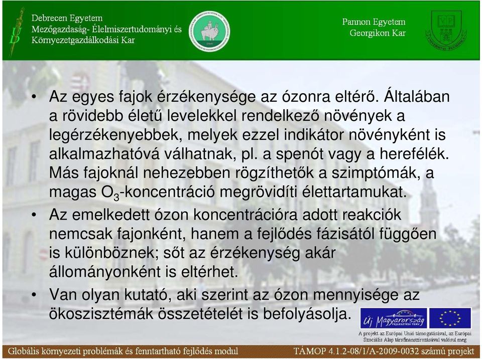 a spenót vagy a herefélék. Más fajoknál nehezebben rögzíthetık a szimptómák, a magas O 3 -koncentráció megrövidíti élettartamukat.