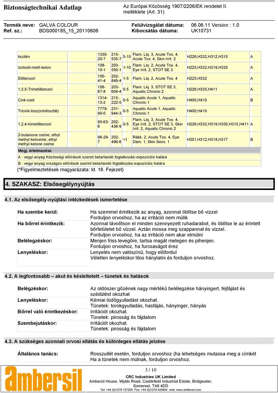 4, 1-10 550-1 Eye Irrit. 2, STOT SE 3 H225,H332,H319,H335 A 202-1-5 849-4 Flam. Liq.