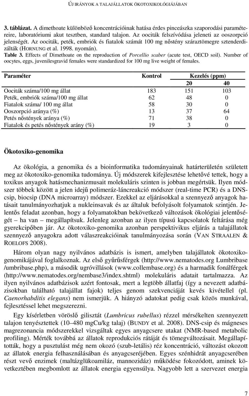 Effects of Dimethoate on the reproduction of Porcellio scaber (acute test, OECD soil). Number of oocytes, eggs, juvenilesgravid females were standardized for 100 mg live weight of females.