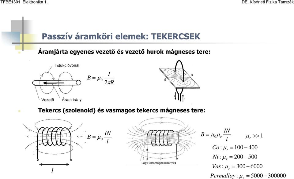 tekercs mágneses tere: l IN B = μ0 l IN B = μ 0 μr μ >> 1 l r Co : μ r