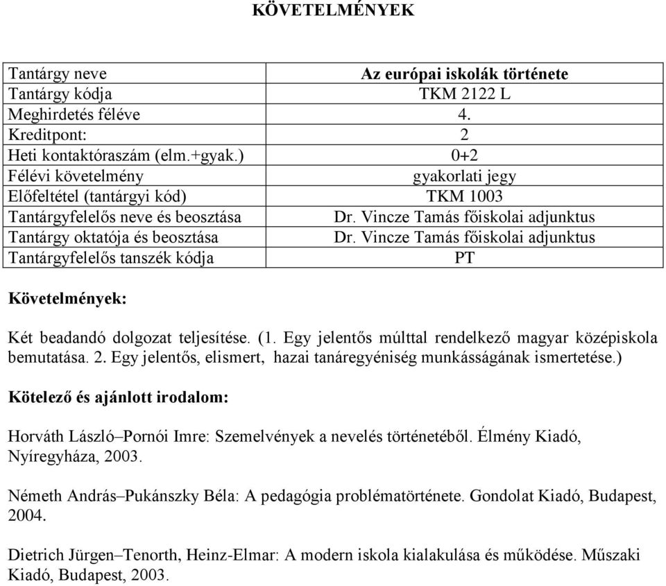 Egy jelentős, elismert, hazai tanáregyéniség munkásságának ismertetése.) Horváth László Pornói Imre: Szemelvények a nevelés történetéből. Élmény Kiadó, Nyíregyháza, 2003.