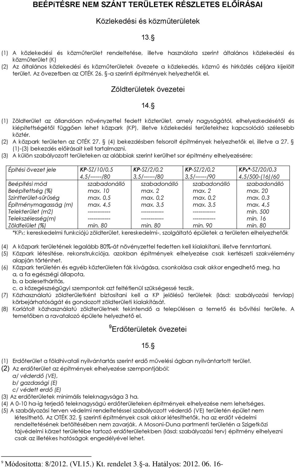 céljár kijelölt terület. Az övezeten z OTÉ 26. - szerinti építmények helyezhetők el. Zöldterületek övezetei 14.