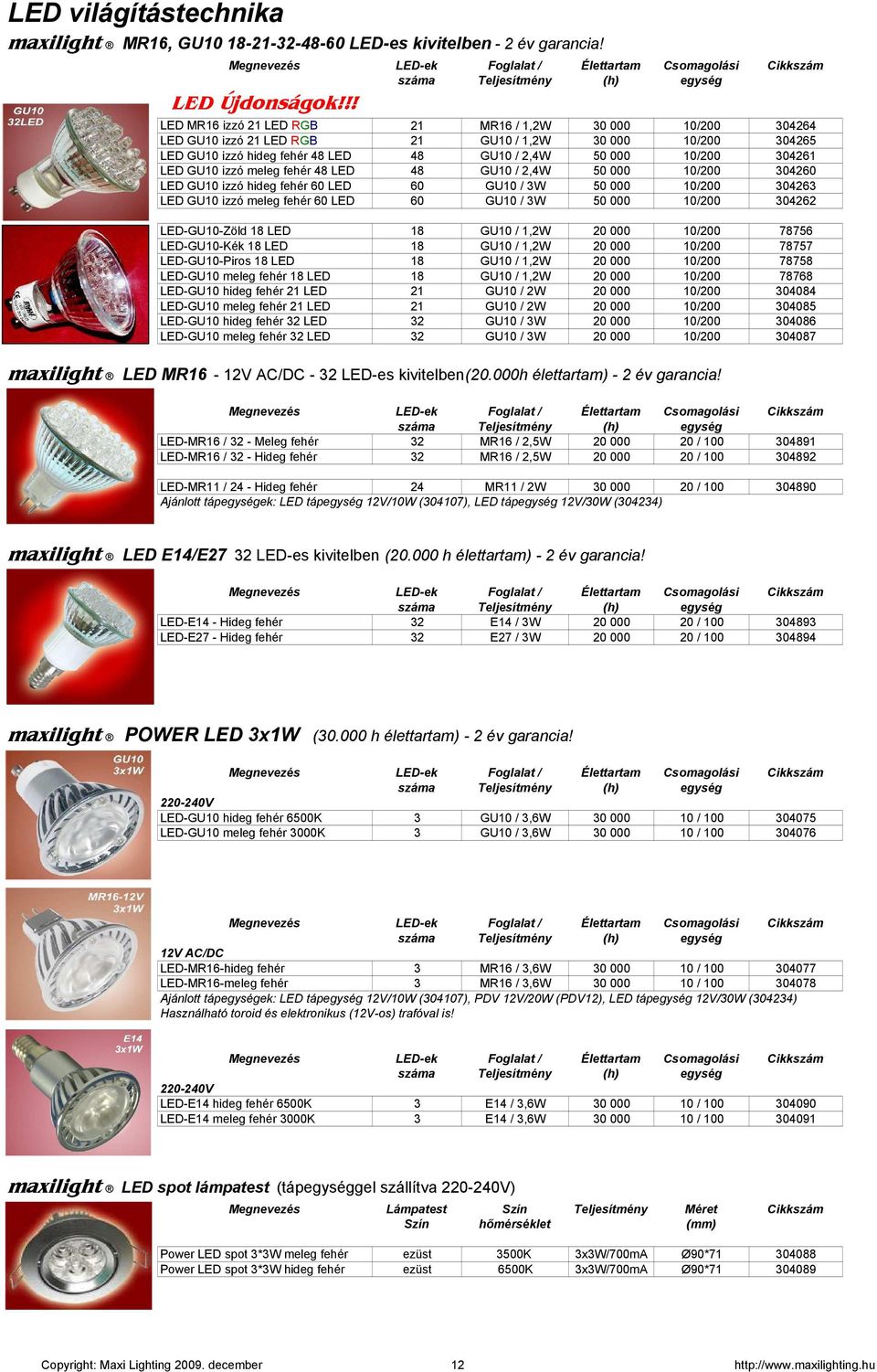 GU10 izzó meleg fehér 48 LED 48 GU10 / 2,4W 50 000 10/200 304260 LED GU10 izzó hideg fehér 60 LED 60 GU10 / 3W 50 000 10/200 304263 LED GU10 izzó meleg fehér 60 LED 60 GU10 / 3W 50 000 10/200 304262