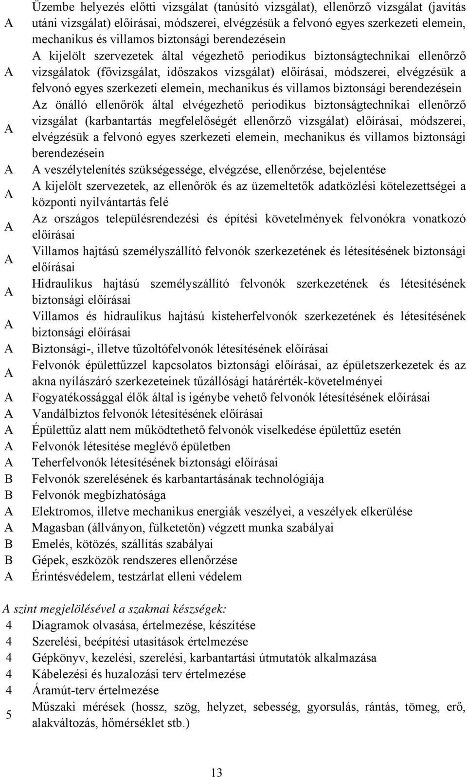 szerkezeti elemein, mechanikus és villamos biztonsági berendezésein z önálló ellenőrök által elvégezhető periodikus biztonságtechnikai ellenőrző vizsgálat (karbantartás megfelelőségét ellenőrző