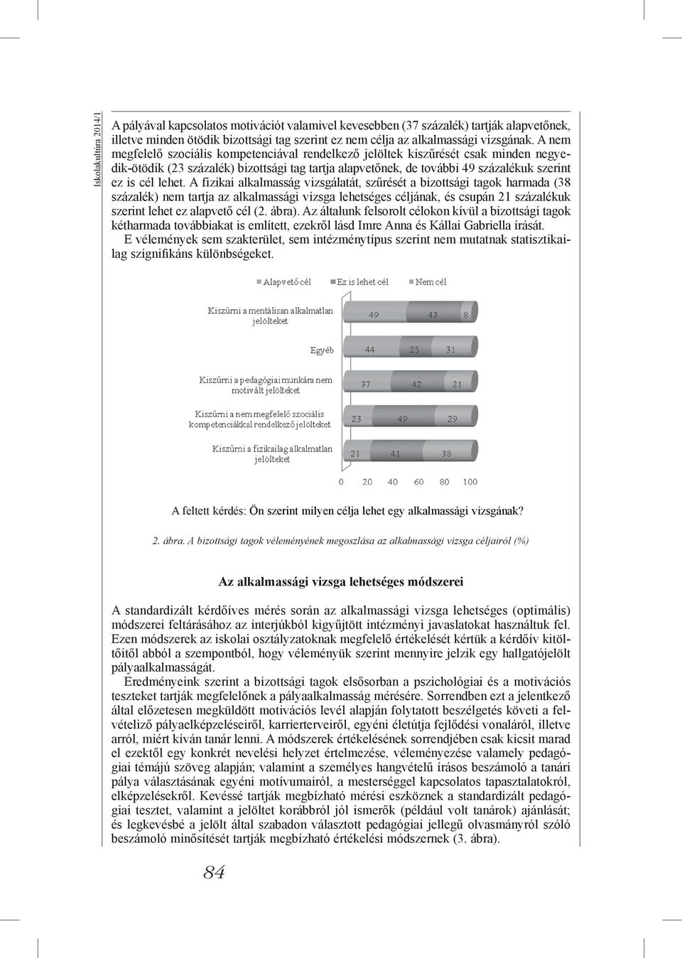 A fizikai alkalmasság vizsgálatát, szűrését a bizottsági tagok harmada (38 százalék) nem tartja az alkalmassági vizsga lehetséges céljának, és csupán 21 százalékuk szerint lehet ez alapvető cél (2.