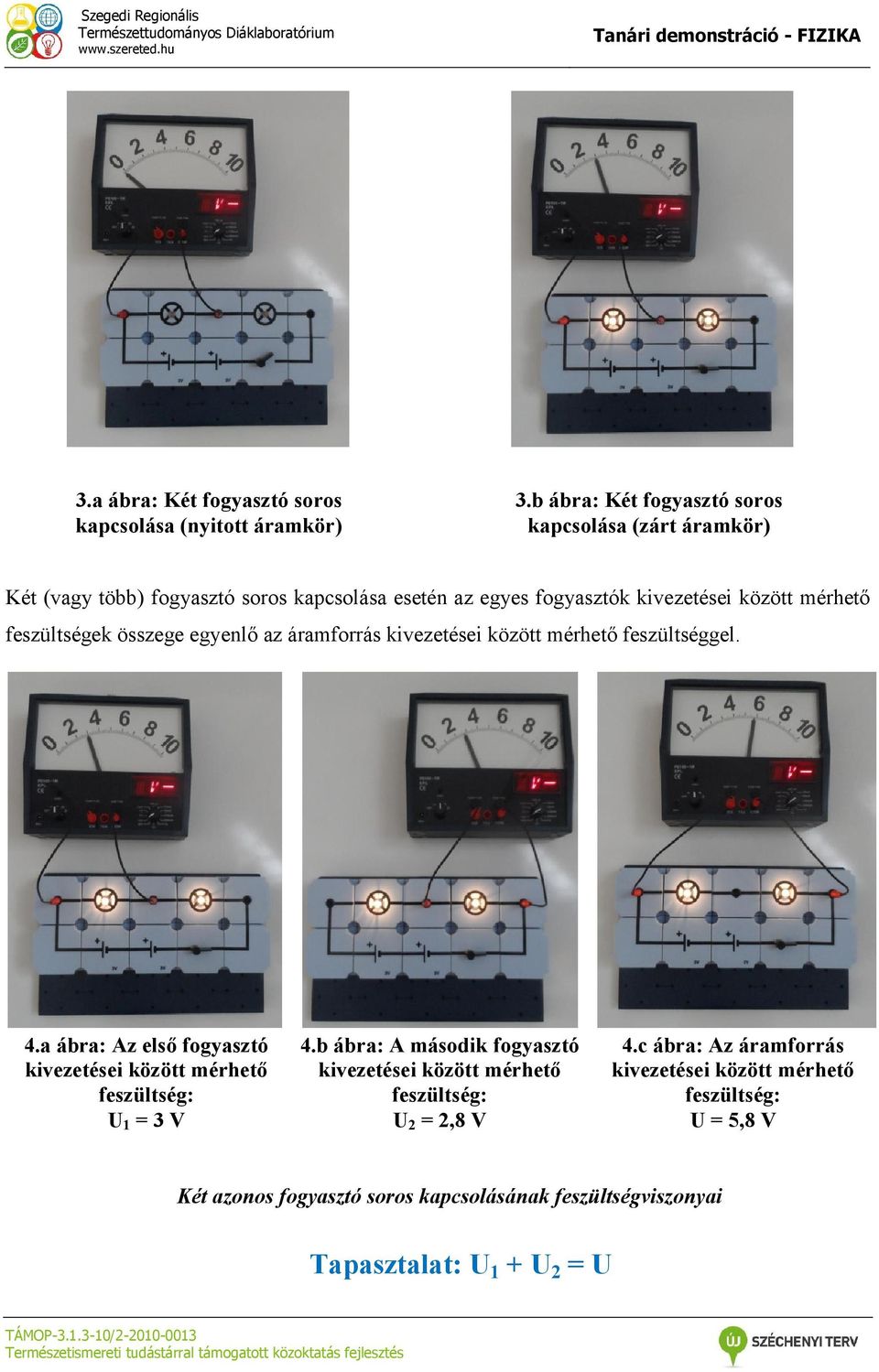 egyes fogyasztók feszültségek összege egyenlő az áramforrás feszültséggel. 4.