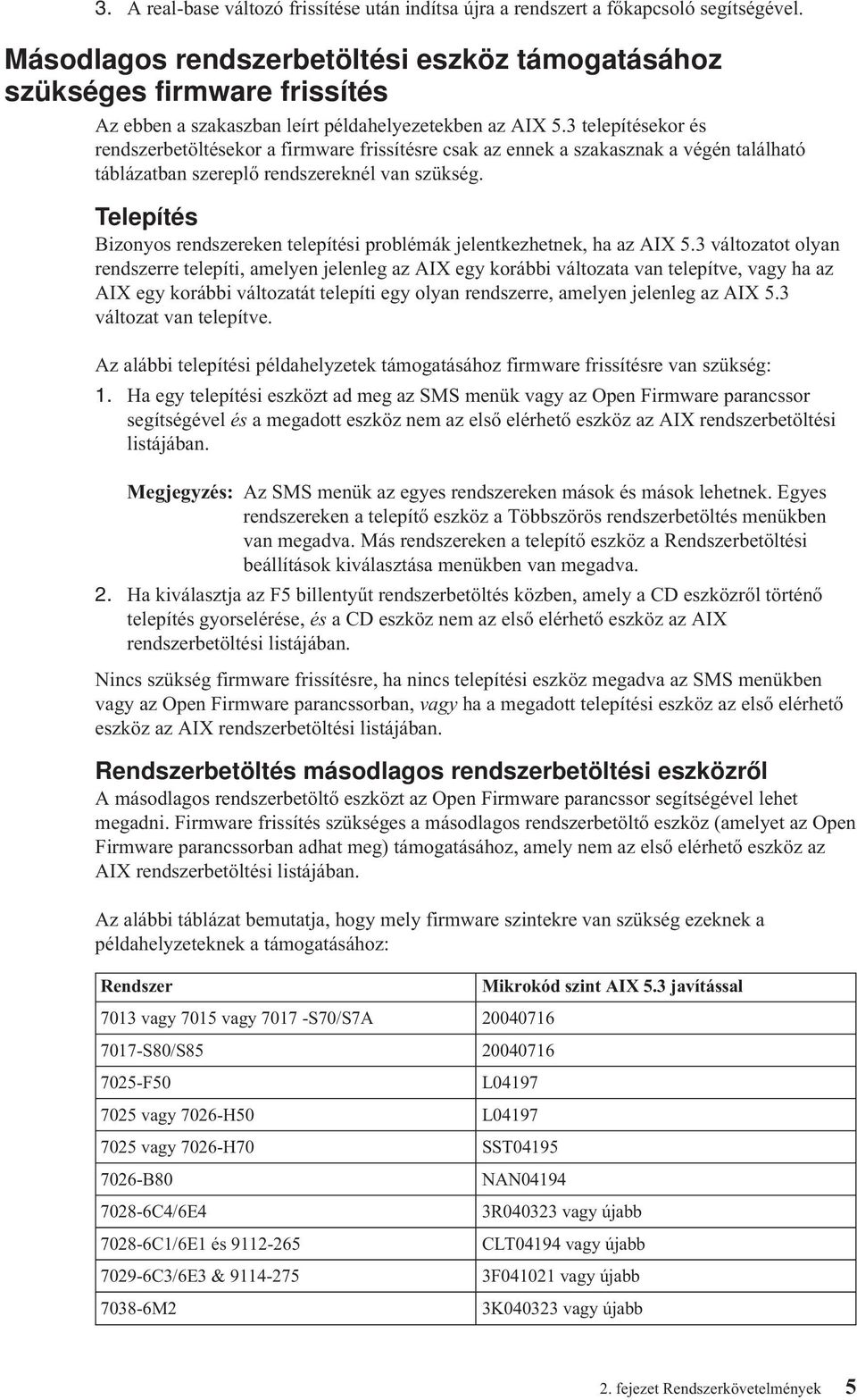 3 telepítésekor és rendszerbetöltésekor a firmware frissítésre csak az ennek a szakasznak a égén található táblázatban szereplő rendszereknél an szükség.