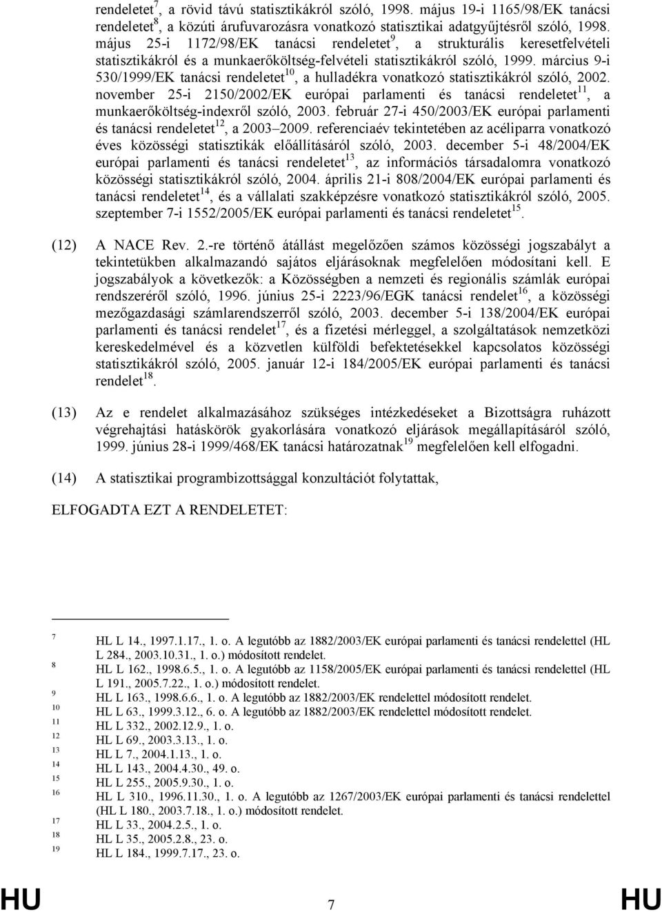 március 9-i 530/1999/EK tanácsi rendeletet 10, a hulladékra vonatkozó statisztikákról szóló, 2002.