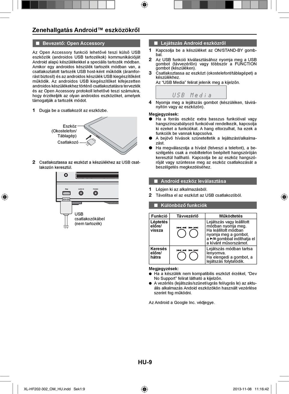 Amikor egy androidos készülék tartozék módban van, a csatlakoztatott tartozék USB host-ként működik (áramforrást biztosít) és az androidos készülék USB kiegészítőként működik.