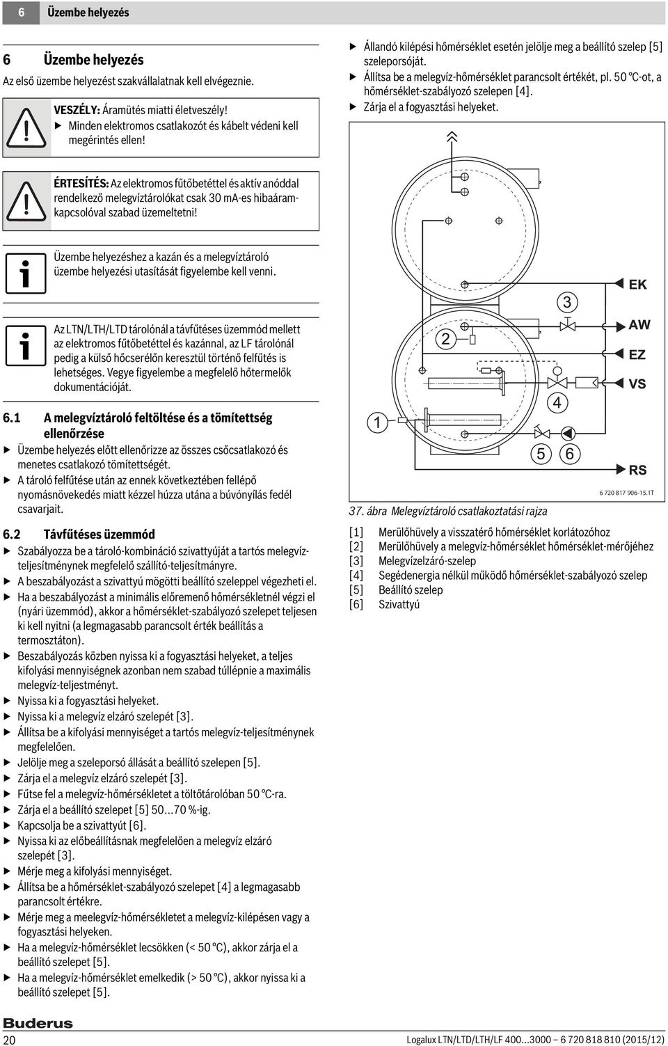 Állítsa be a melegvíz-hőmérséklet parancsolt értékét, pl. 50 C-ot, a hőmérséklet-szabályozó szelepen [4]. Zárja el a fogyasztási helyeket.