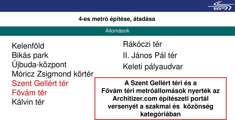 János Pál tér Keleti pályaudvar A Szent Gellért téri és a Fővám téri
