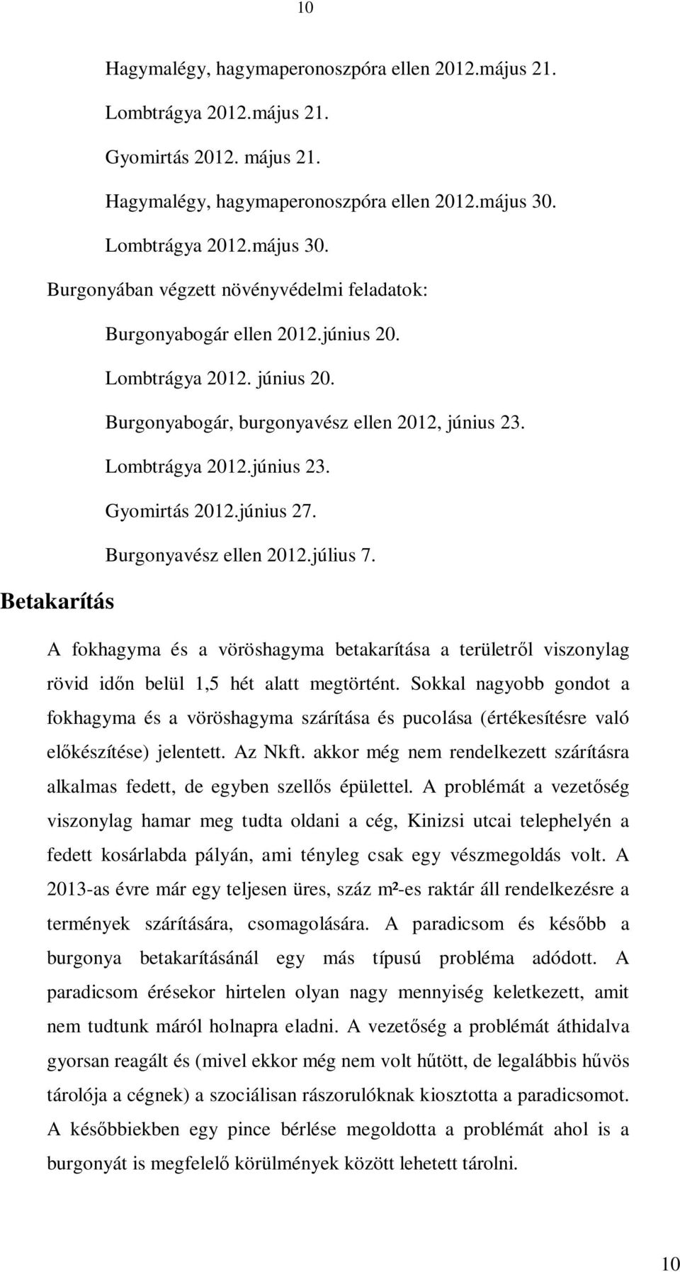 Lombtrágya 2012.június 23. Gyomirtás 2012.június 27. Burgonyavész ellen 2012.július 7.