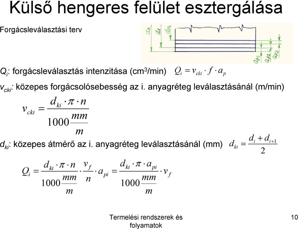 anyagréteg leválasztásánál (m/min) v cki dki π n 1000 m d ki : közepes átmérő az i.