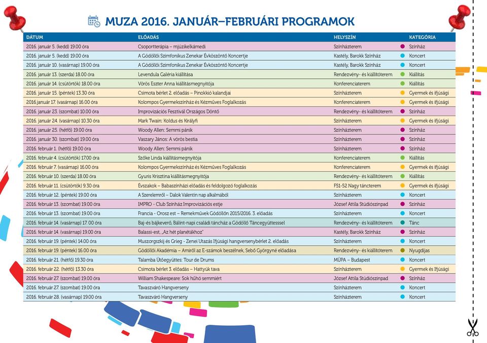 00 óra Levendula Galéria kiállítása Rendezvény- és kiállítóterem Kiállítás 2016. január 14. (csütörtök) 18.00 óra Vörös Eszter Anna kiállításmegnyitója Konferenciaterem Kiállítás 2016. január 15.