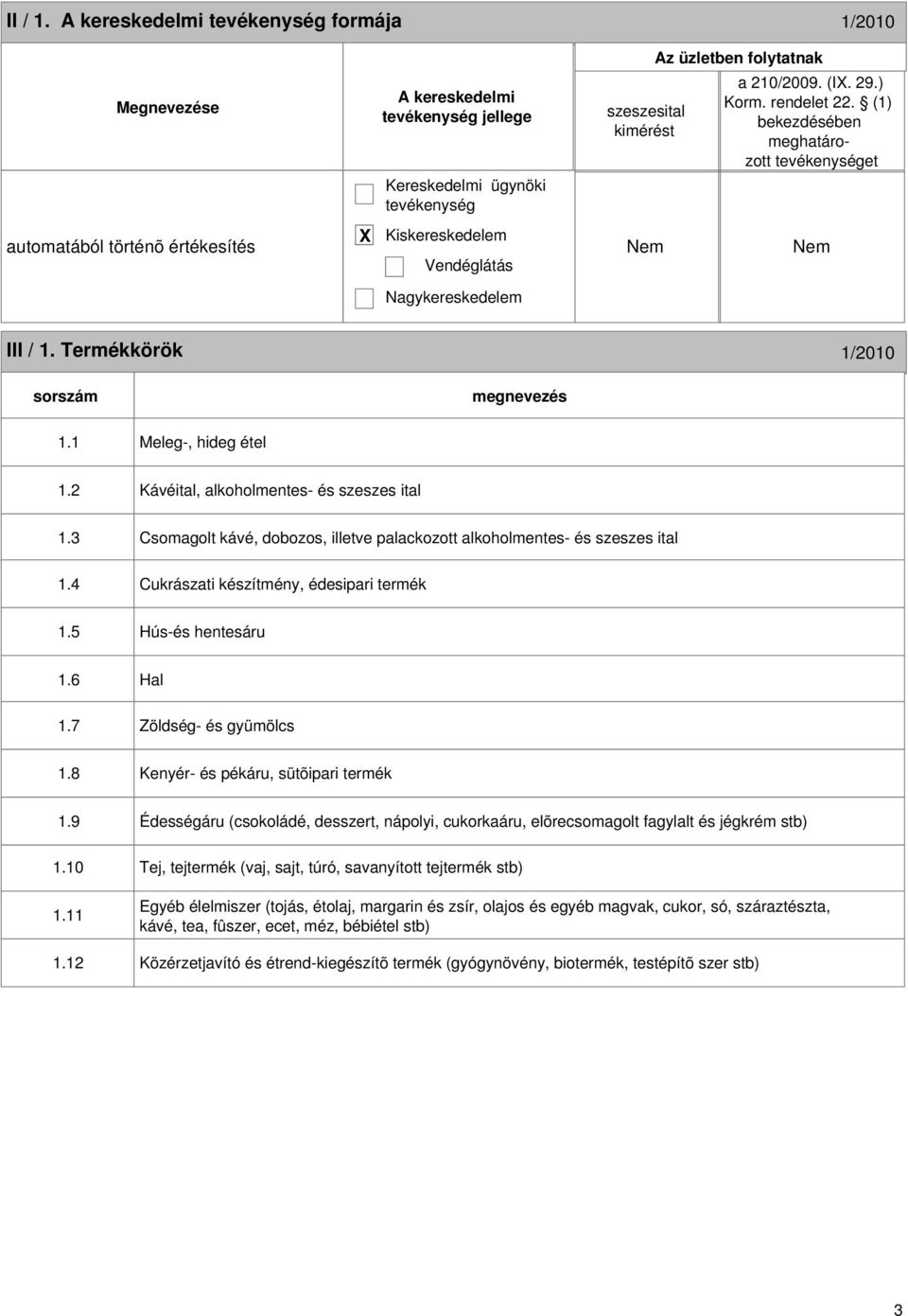 2 Kávéital, alkoholmentes- és szeszes ital 1.3 Csomagolt kávé, dobozos, illetve palackozott alkoholmentes- és szeszes ital 1.4 Cukrászati készítmény, édesipari termék 1.5 Hús-és hentesáru 1.6 Hal 1.