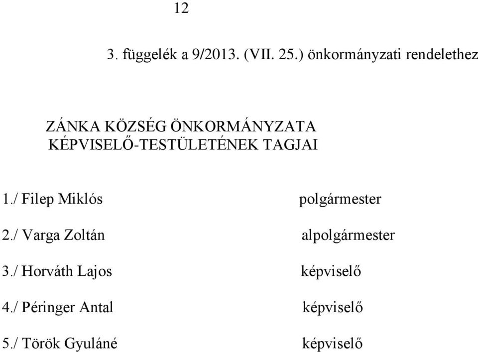 KÉPVISELŐ-TESTÜLETÉNEK TAGJAI 1./ Filep Miklós polgármester 2.