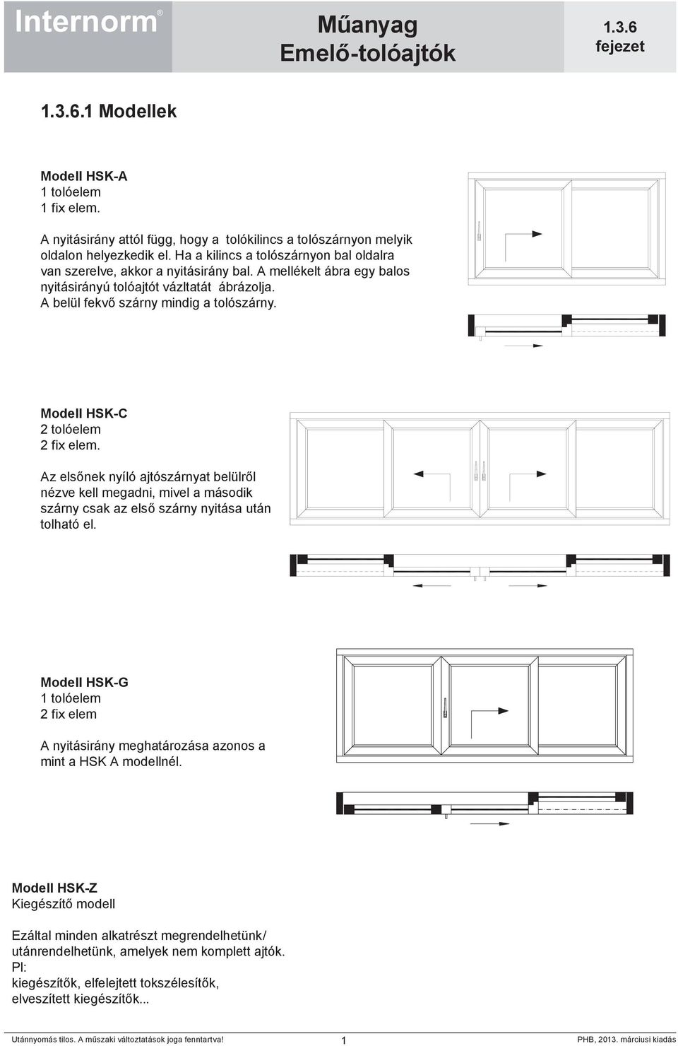 Modell HSK-C 2 tolóelem 2 fix elem. Az elsőnek nyíló ajtószárnyat belülről nézve kell megadni, mivel a második szárny csak az első szárny nyitása után tolható el.