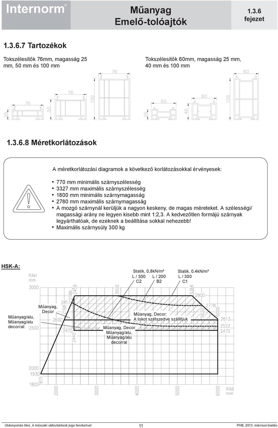 maximális szárnymagasság A mozgó szárnynál kerüljük a nagyon keskeny, de magas méreteket. A szélességi/ magassági arány ne legyen kisebb mint 1:2,3.