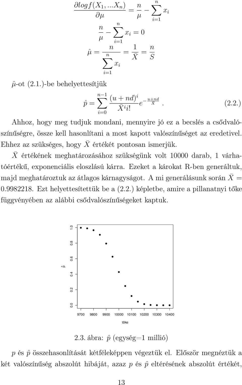 Ehhez az szükséges, hogy X értékét pontosan ismerjük. X értékének meghatározásához szükségünk volt 10000 darab, 1 várhatóértékű, exponenciális eloszlású kárra.