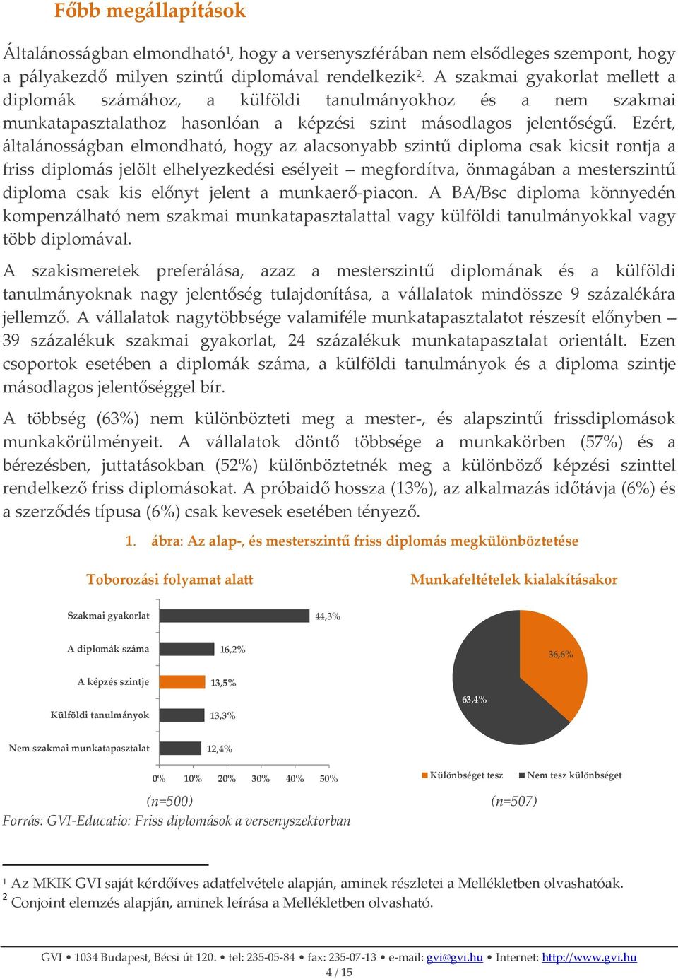 Ezért, általánosságban elmondható, hogy az alacsonyabb szintű diploma csak kicsit rontja a friss diplomás jelölt elhelyezkedési esélyeit megfordítva, önmagában a mesterszintű diploma csak kis előnyt