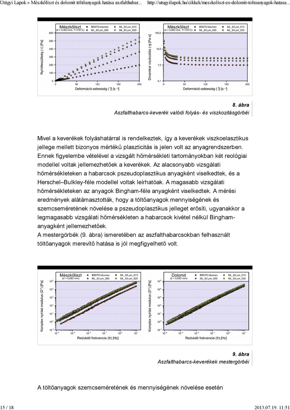 jelen volt az anyagrendszerben. Ennek figyelembe vételével a vizsgált hőmérsékleti tartományokban két reológiai modellel voltak jellemezhetőek a keverékek.