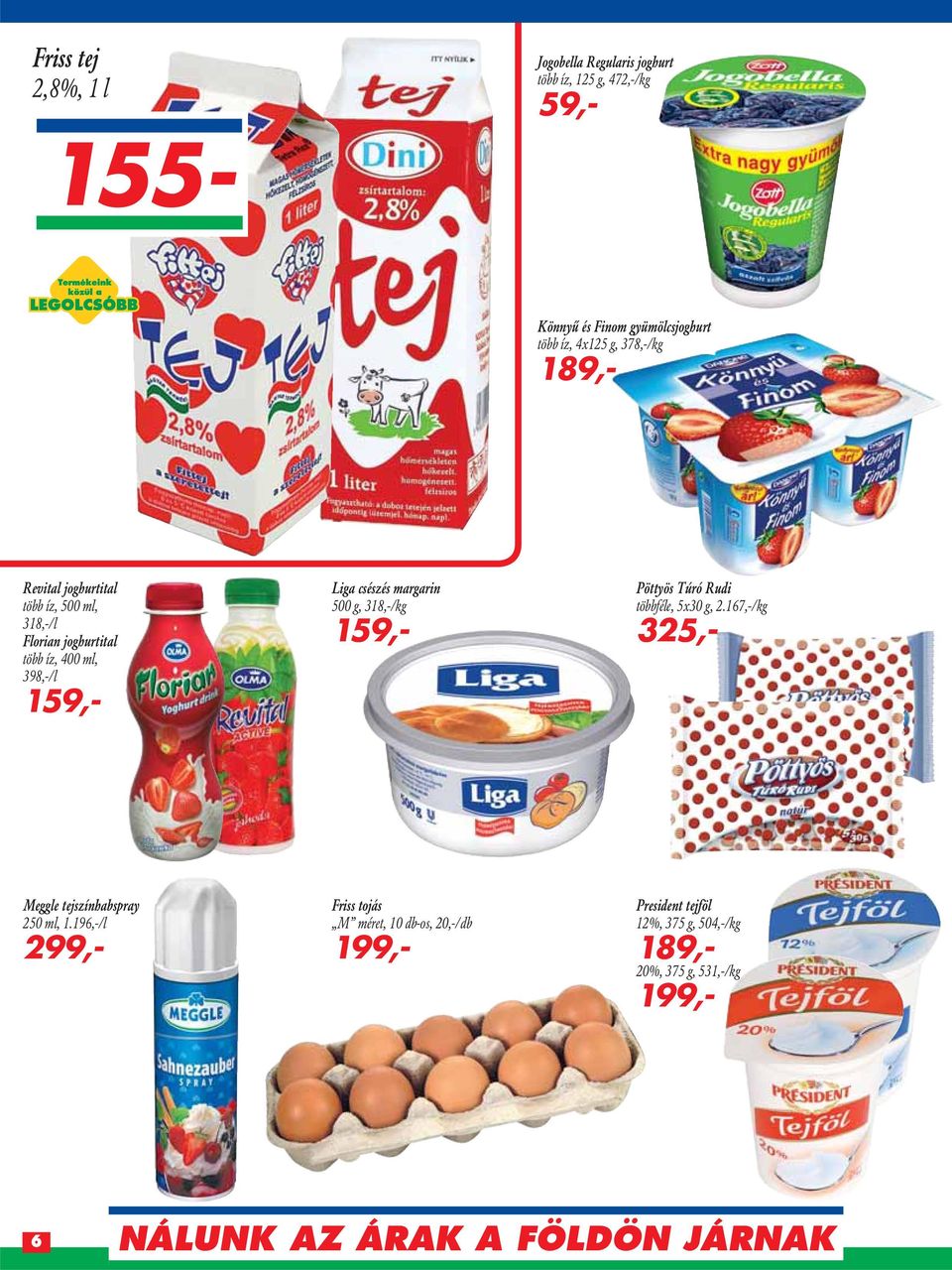 csészés margarin 500 g, 318,-/kg 159,- Pöttyös Túró Rudi többféle, 5x30 g, 2.167,-/kg 325,- Meggle tejszínhabspray 250 ml, 1.