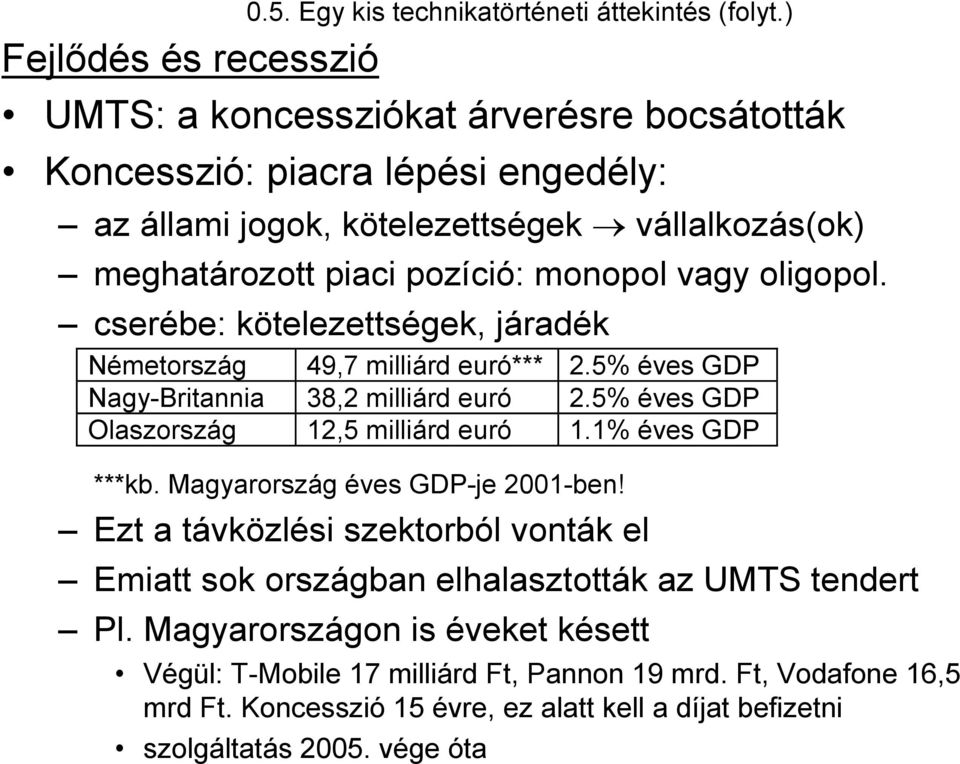 monopol vagy oligopol. cserébe: kötelezettségek, járadék Németország 49,7 milliárd euró*** 2.5% éves GDP Nagy-Britannia 38,2 milliárd euró 2.5% éves GDP Olaszország 12,5 milliárd euró 1.