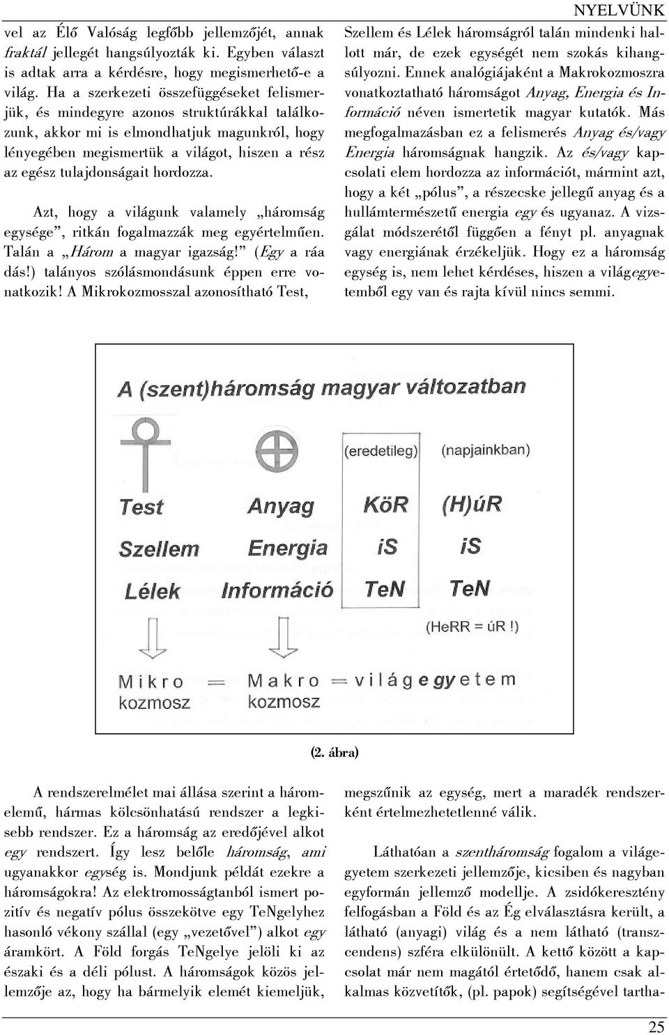 tulajdonságait hordozza. Azt, hogy a világunk valamely háromság egysége, ritkán fogalmazzák meg egyértelműen. Talán a Három a magyar igazság! (Egy a ráa dás!