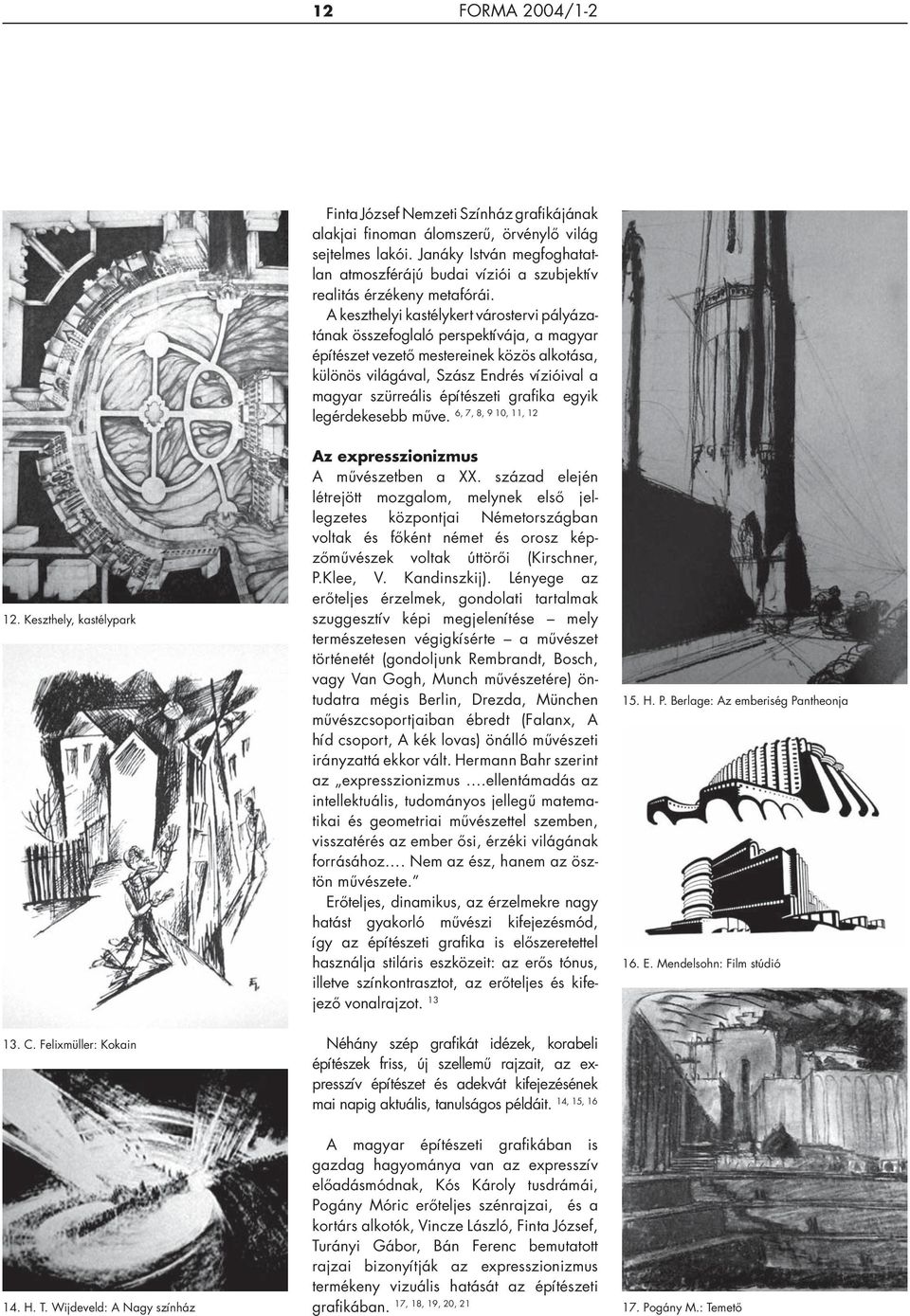 építészeti grafika egyik 6, 7, 8, 9 10, 11, 12 legérdekesebb mûve. 12. Keszthely, kastélypark 13. C. Felixmüller: Kokain 14. H. T. Wijdeveld: A Nagy színház Az expresszionizmus A mûvészetben a XX.