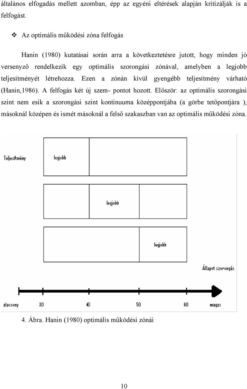 zónával, amelyben a legjobb teljesítményét létrehozza. Ezen a zónán kívül gyengébb teljesítmény várható (Hanin,1986). A felfogás két új szem- pontot hozott.