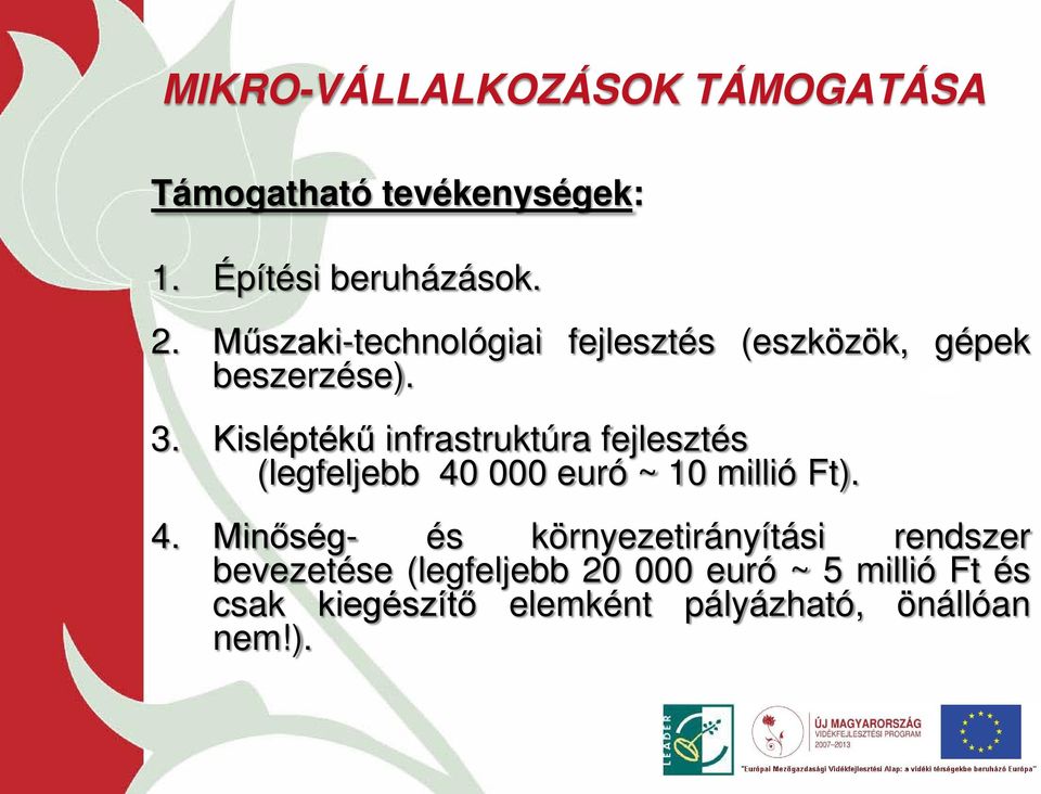 Kisléptékű infrastruktúra fejlesztés (legfeljebb 40