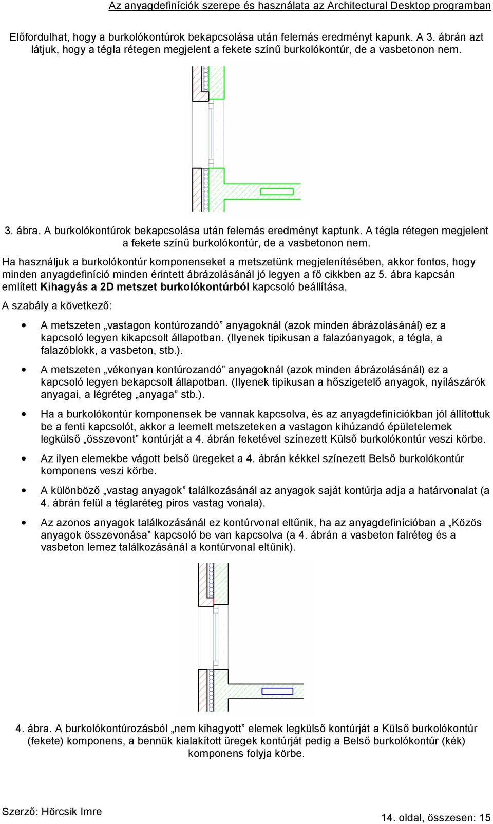 Ha használjuk a burkolókontúr komponenseket a metszetünk megjelenítésében, akkor fontos, hogy minden anyagdefiníció minden érintett ábrázolásánál jó legyen a fő cikkben az 5.