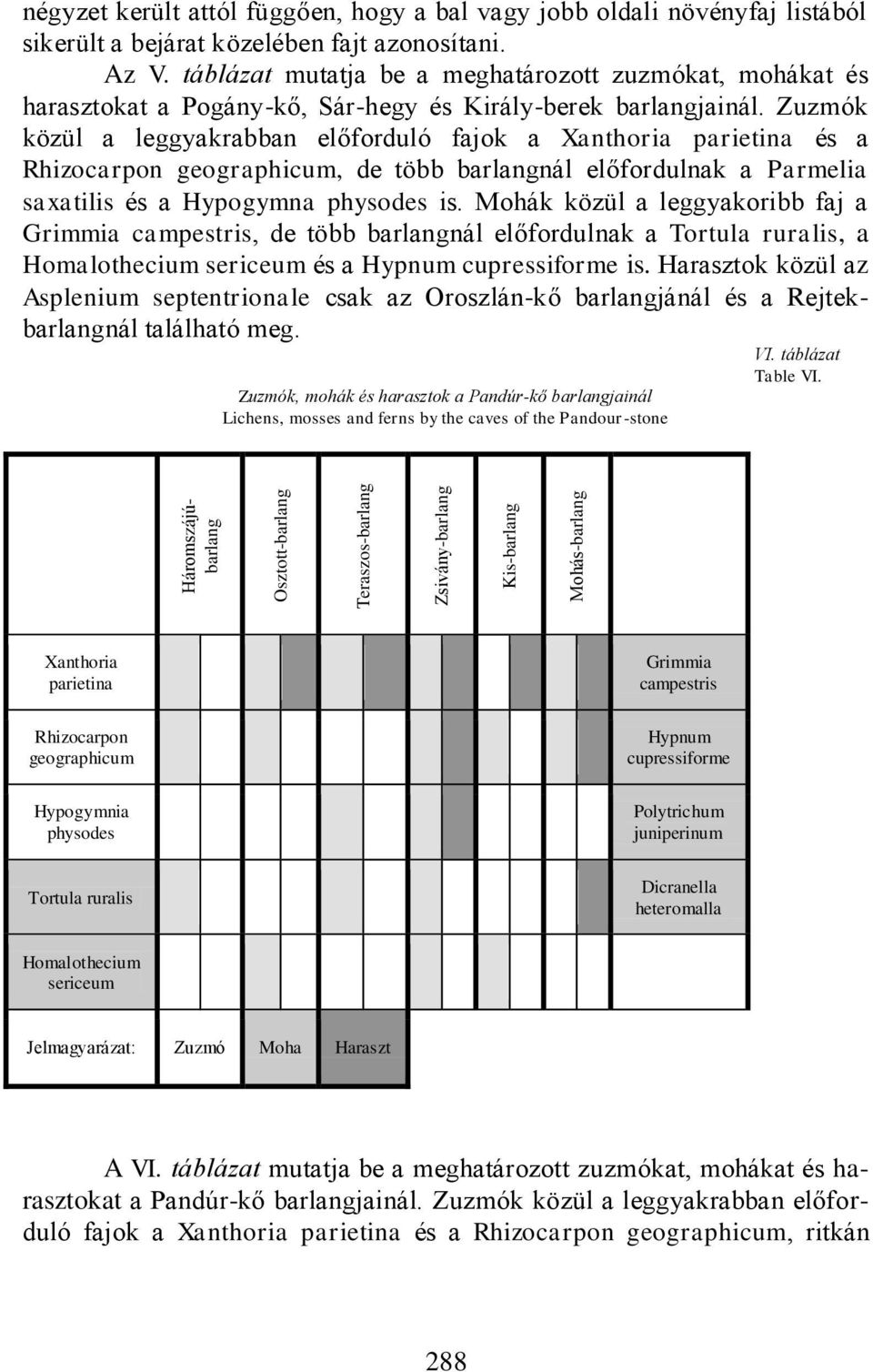 Zuzmók közül a leggyakrabban előforduló fajok a Xanthoria parietina és a Rhizocarpon geographicum, de több barlangnál előfordulnak a Parmelia saxatilis és a Hypogymna physodes is.