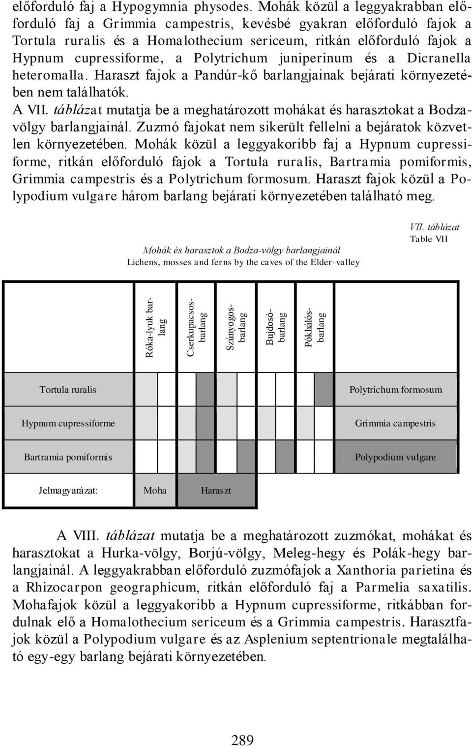 Polytrichum juniperinum és a Dicranella heteromalla. Haraszt fajok a Pandúr-kő barlangjainak bejárati környezetében nem találhatók. A VII.