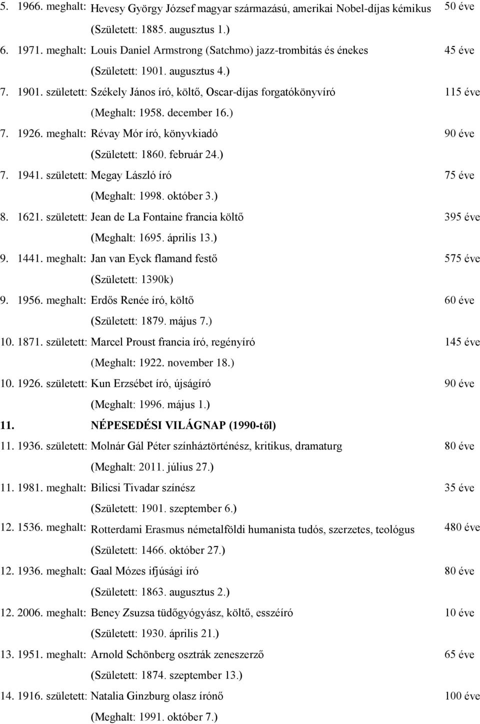 december 16.) 7. 1926. meghalt: Révay Mór író, könyvkiadó 90 éve (Született: 1860. február 24.) 7. 1941. született: Megay László író 75 éve (Meghalt: 1998. október 3.) 8. 1621.